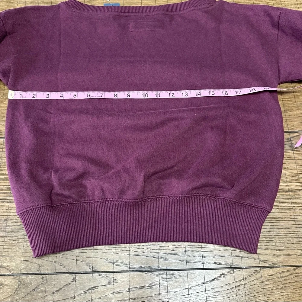 Abercrombie Kids Deep Plum Off the Shoulder Graphic Sweatshirt NWT YOUTH 13/14